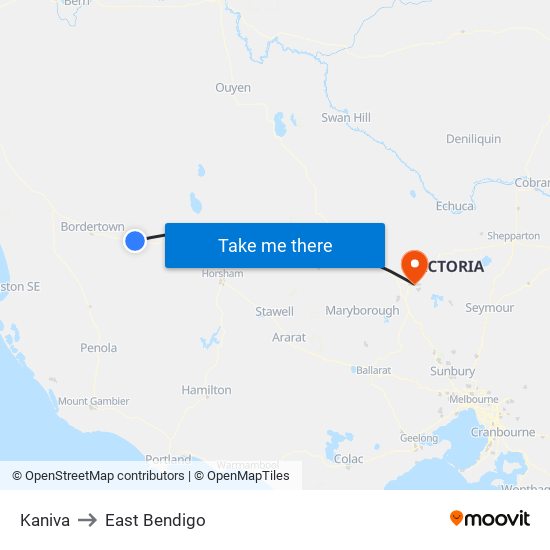 Kaniva to East Bendigo map