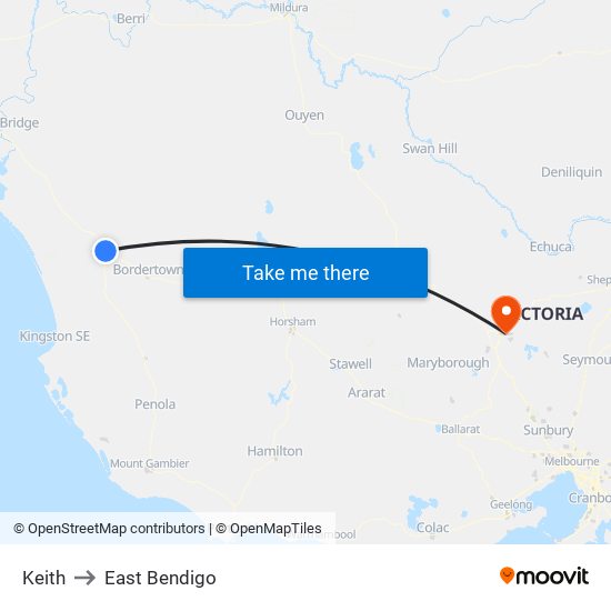 Keith to East Bendigo map