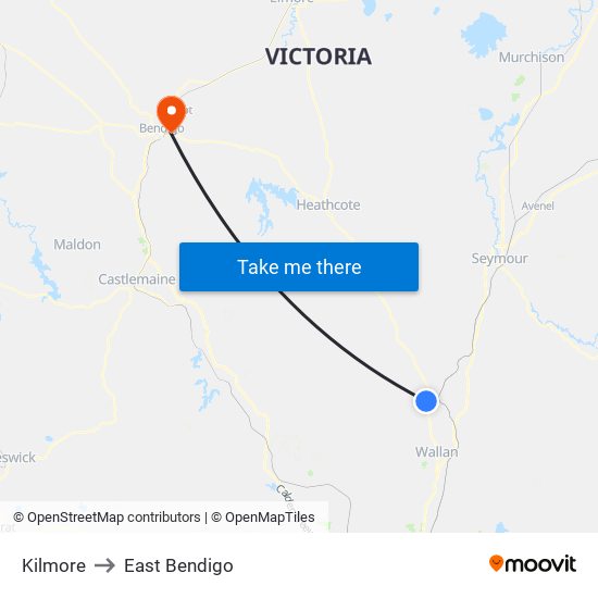 Kilmore to East Bendigo map