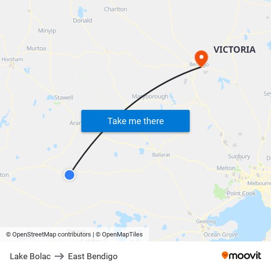 Lake Bolac to East Bendigo map