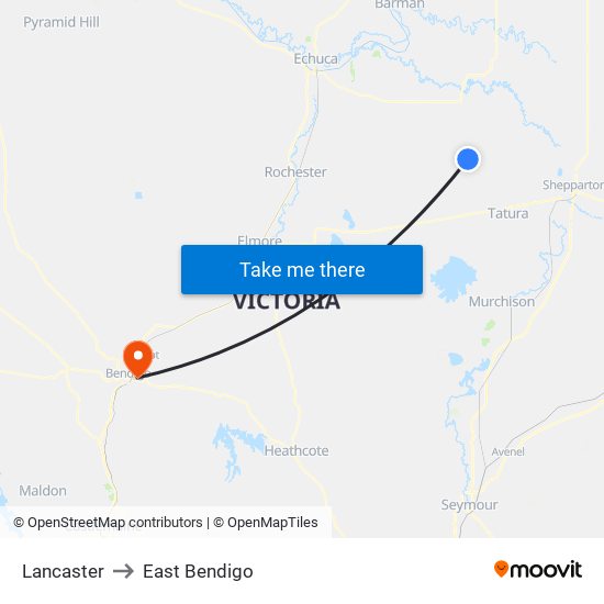 Lancaster to East Bendigo map