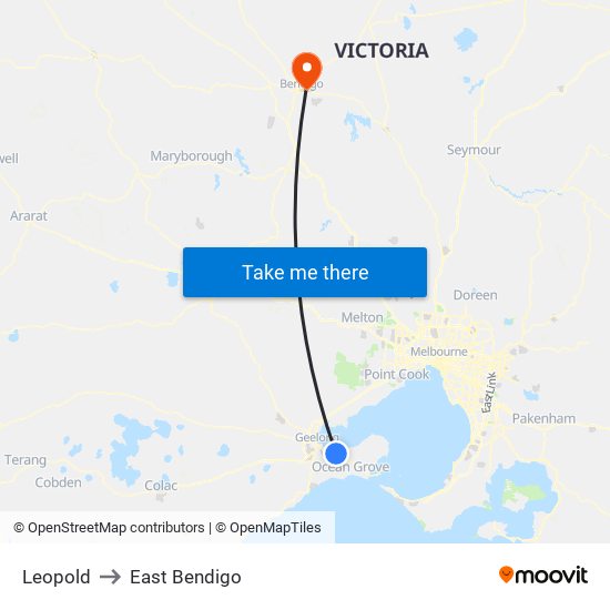 Leopold to East Bendigo map