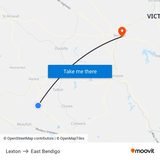 Lexton to East Bendigo map