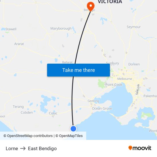 Lorne to East Bendigo map