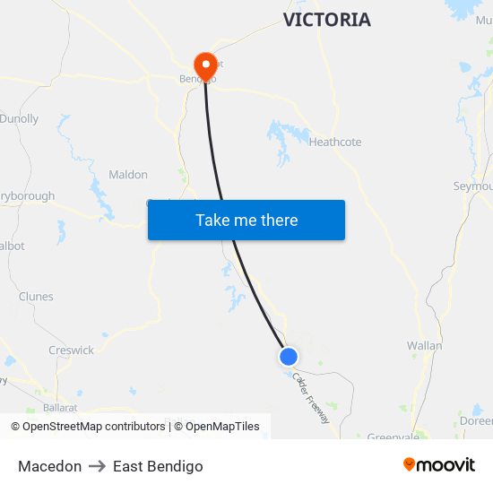 Macedon to East Bendigo map