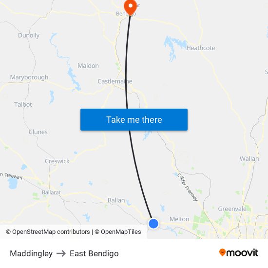 Maddingley to East Bendigo map