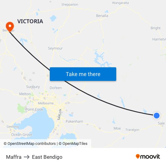 Maffra to East Bendigo map