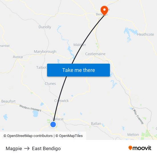 Magpie to East Bendigo map