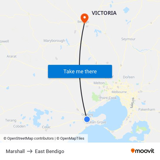 Marshall to East Bendigo map