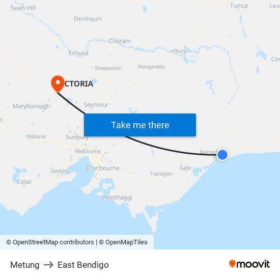 Metung to East Bendigo map