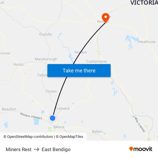 Miners Rest to East Bendigo map