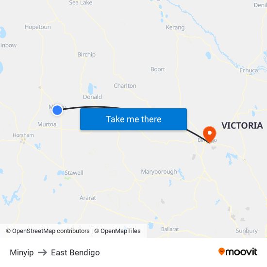 Minyip to East Bendigo map