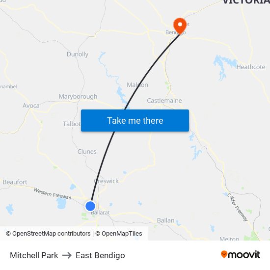 Mitchell Park to East Bendigo map