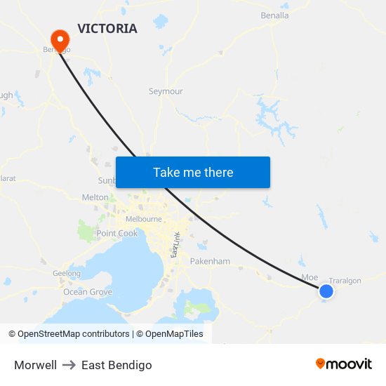 Morwell to East Bendigo map