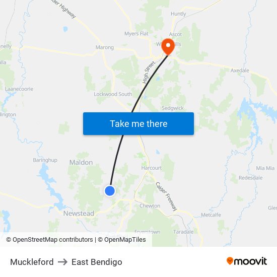 Muckleford to East Bendigo map