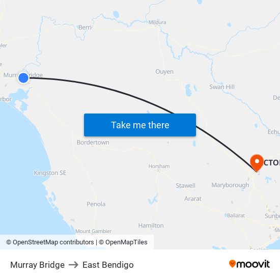 Murray Bridge to East Bendigo map