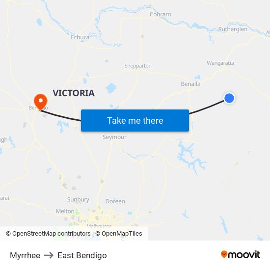 Myrrhee to East Bendigo map