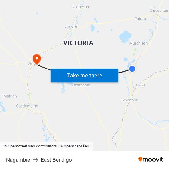 Nagambie to East Bendigo map