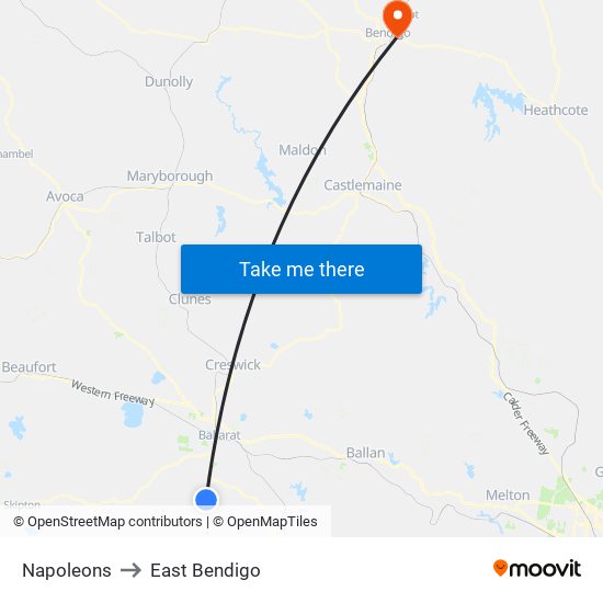 Napoleons to East Bendigo map