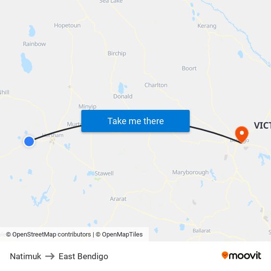 Natimuk to East Bendigo map