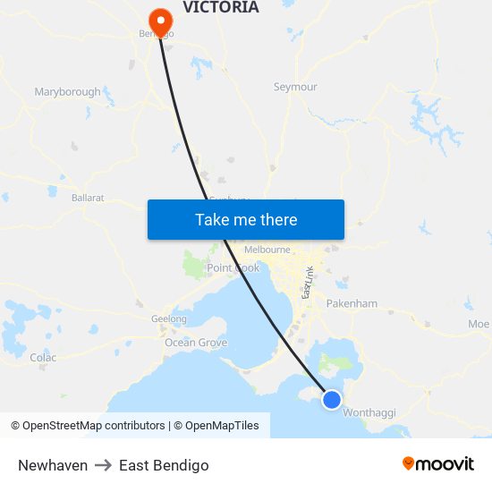 Newhaven to East Bendigo map