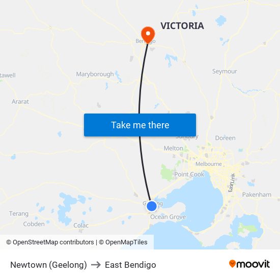 Newtown (Geelong) to East Bendigo map