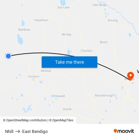 Nhill to East Bendigo map