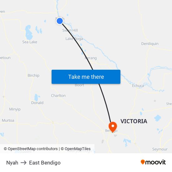 Nyah to East Bendigo map