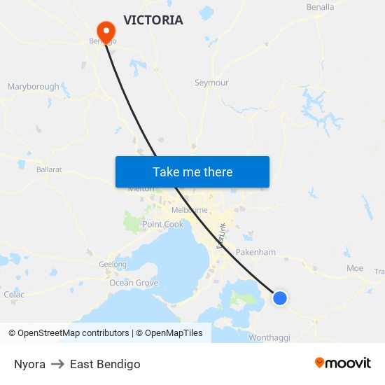 Nyora to East Bendigo map