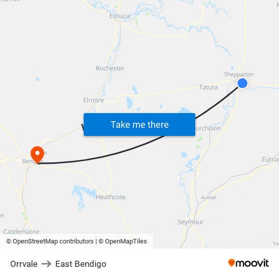 Orrvale to East Bendigo map