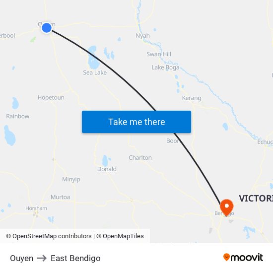 Ouyen to East Bendigo map