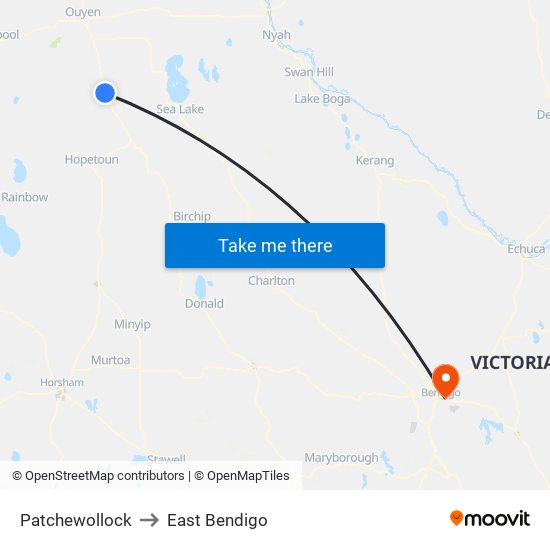 Patchewollock to East Bendigo map