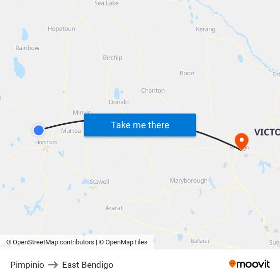 Pimpinio to East Bendigo map