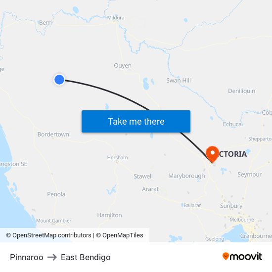 Pinnaroo to East Bendigo map