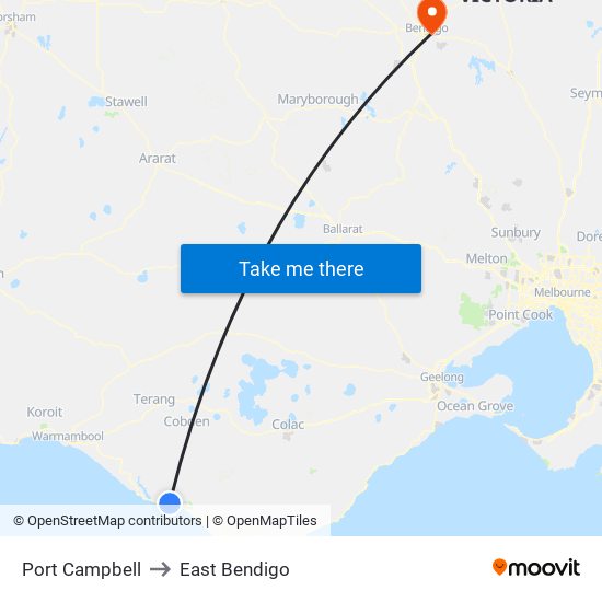 Port Campbell to East Bendigo map