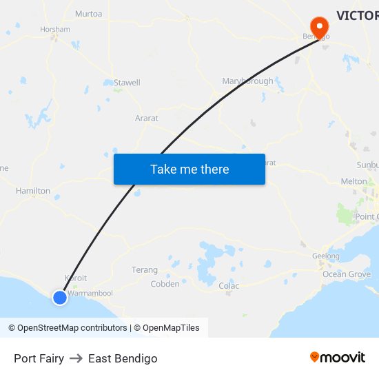 Port Fairy to East Bendigo map