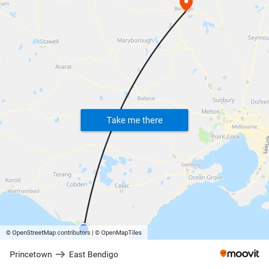 Princetown to East Bendigo map