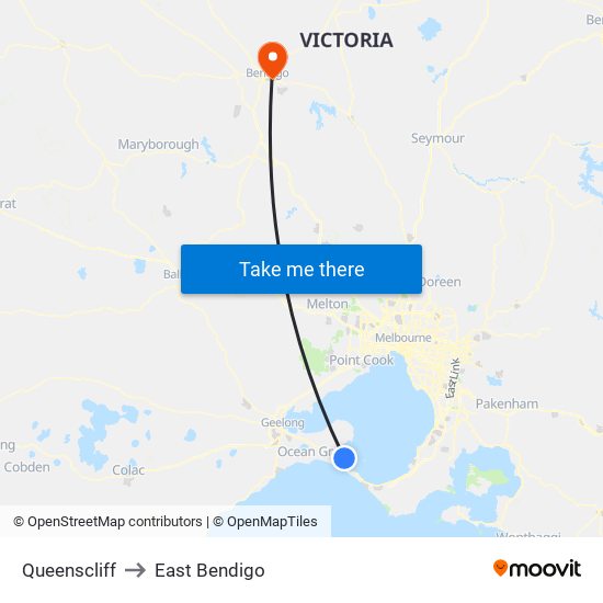 Queenscliff to East Bendigo map