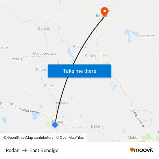 Redan to East Bendigo map