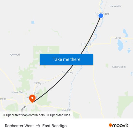 Rochester West to East Bendigo map