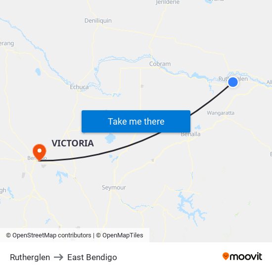 Rutherglen to East Bendigo map