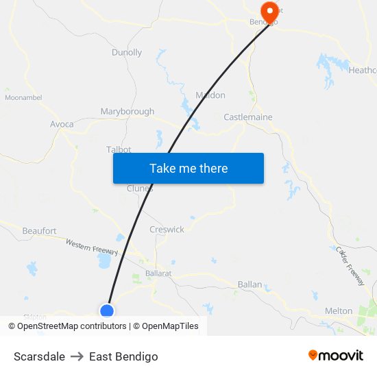 Scarsdale to East Bendigo map