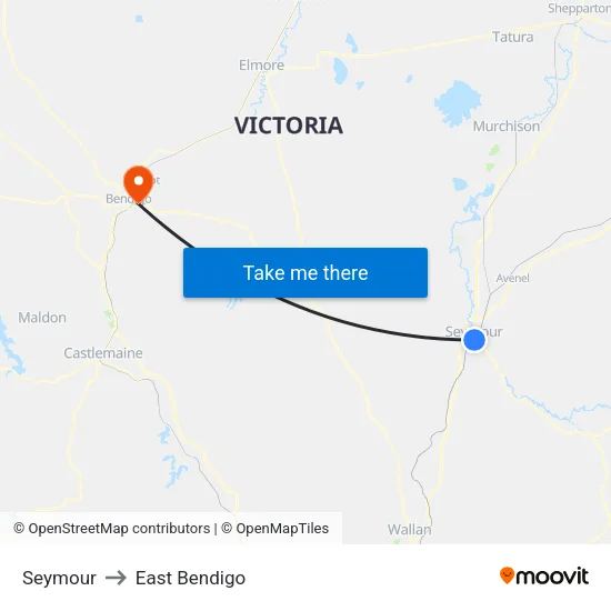 Seymour to East Bendigo map