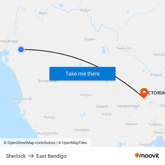 Sherlock to East Bendigo map