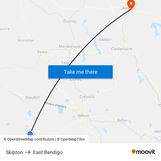 Skipton to East Bendigo map