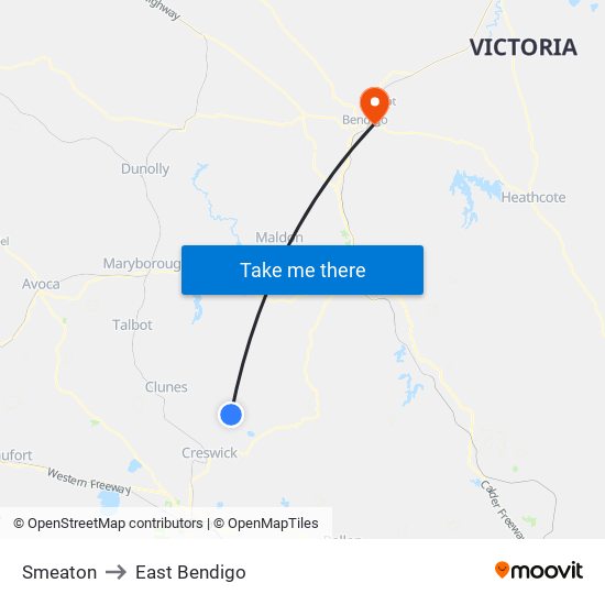 Smeaton to East Bendigo map