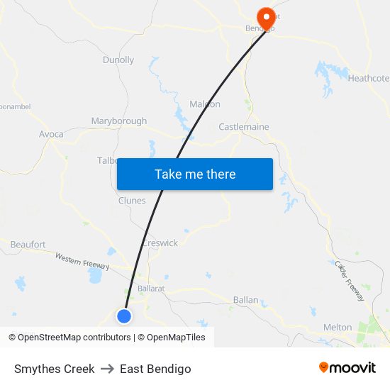 Smythes Creek to East Bendigo map