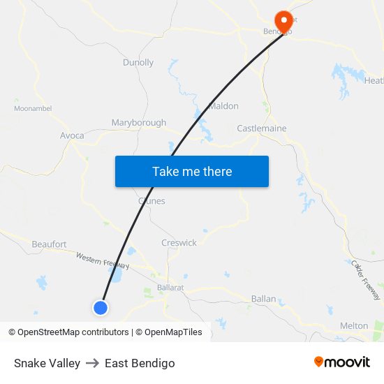 Snake Valley to East Bendigo map