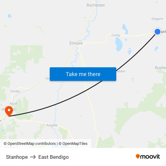 Stanhope to East Bendigo map