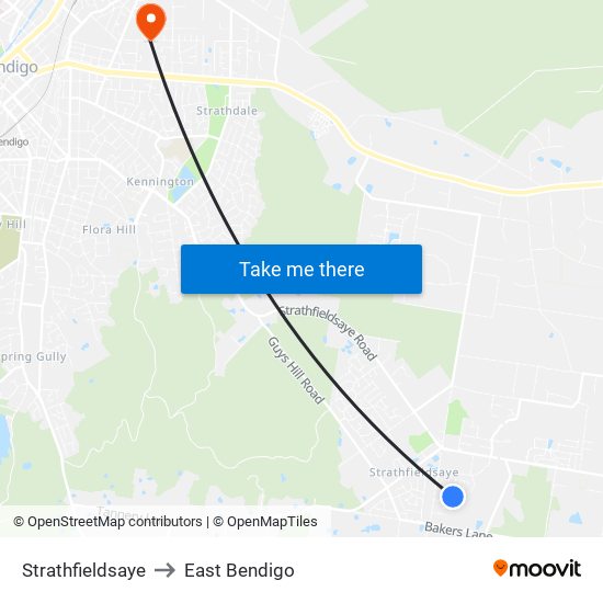 Strathfieldsaye to East Bendigo map